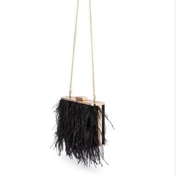 NWT Olga Berg Ostrich Feather Embellished Clutch - Picture 1 of 9